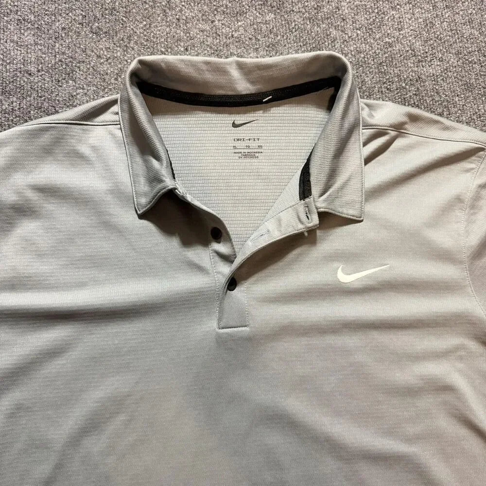 Nike Polo Shirt Mens XL Gray Dri-Fit Short Sleeve Golf Athletic Performance